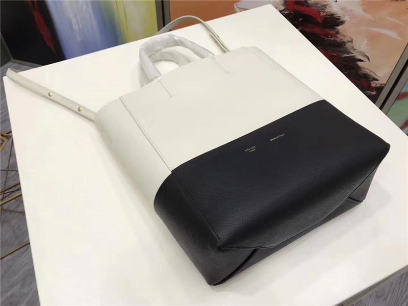 Celine 賽琳 17秋 Cabas 手掌紋 羊皮 拼色 手提水桶包 白拼黑