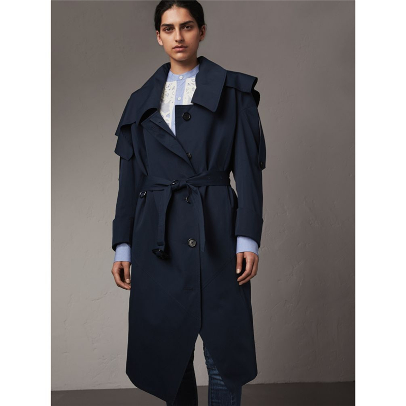 45466861 Burberry 巴寶莉 棉質(zhì)不對(duì)稱剪裁 Trench 風(fēng)衣 海軍藍(lán)色