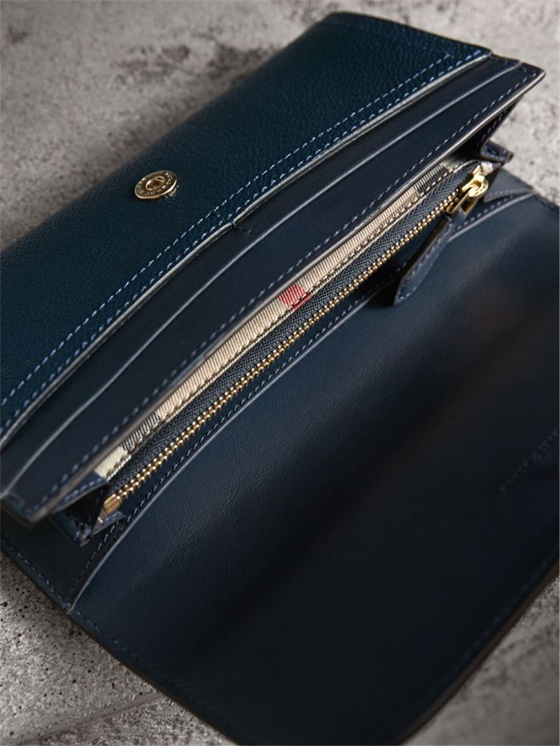 40406671 Burberry巴寶莉 質感皮革 巴寶莉錢包 長款錢夾 藍碳色