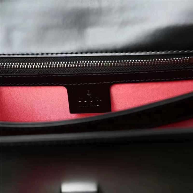 466404 GUCCI 新款 龍頭印花 絲緞提手肩帶 手提單肩包 黑色