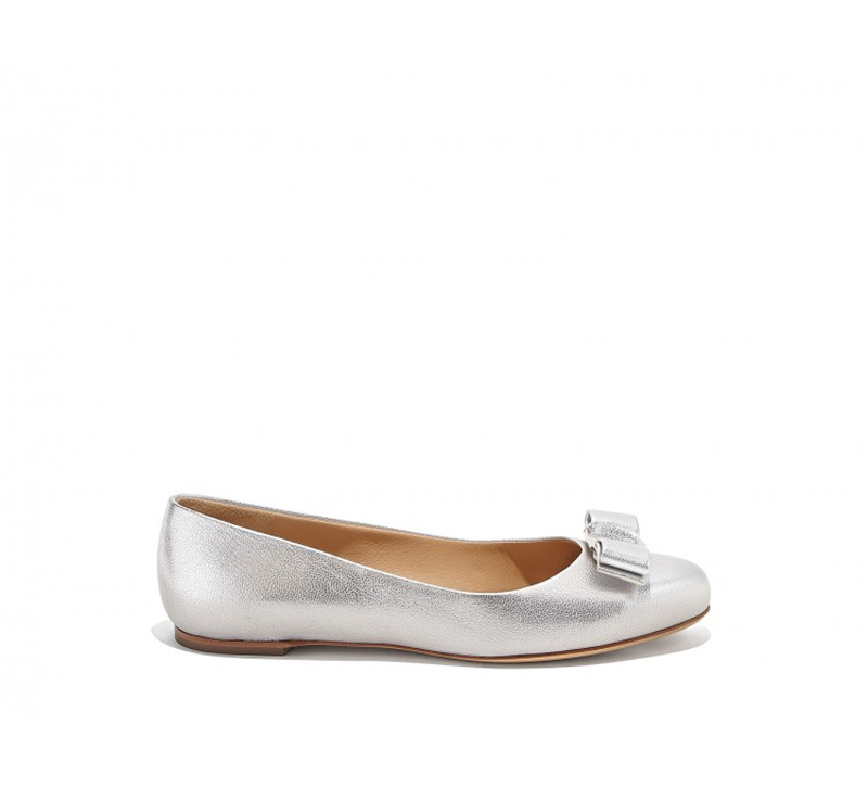 685205 Ferragamo菲格拉慕 VARINA 山羊皮 芭蕾舞平底鞋 銀色