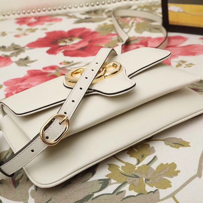 550129 Gucci Arli系列 小號 雙G翻蓋 復古肩背包 白色