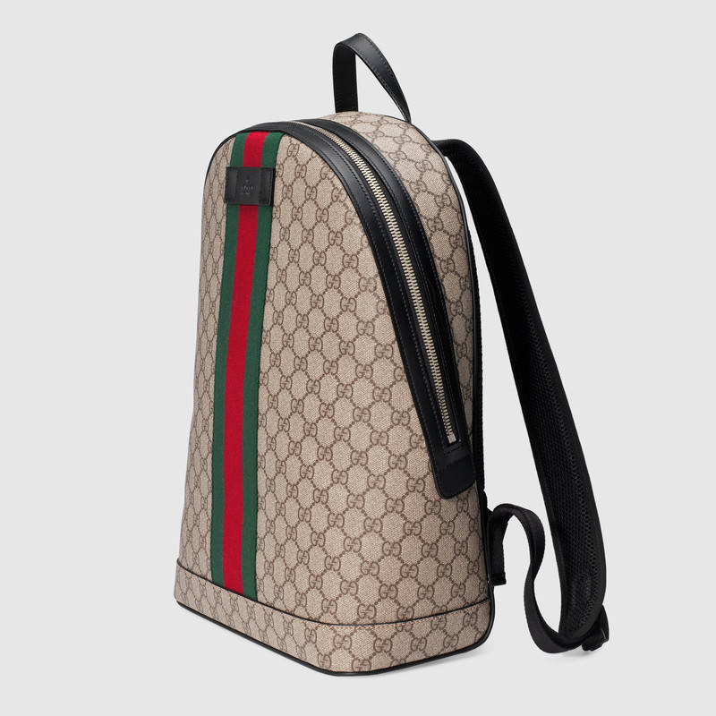 443805 GUCCI GG Supreme高級人造帆布 條紋織帶 雙肩包 啡色