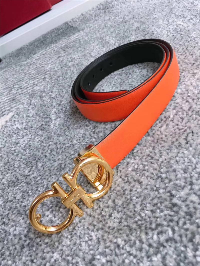 23B559 Ferragamo腰帶 Gancini標識 雙面皮色 菲拉格慕女款腰帶 橙色