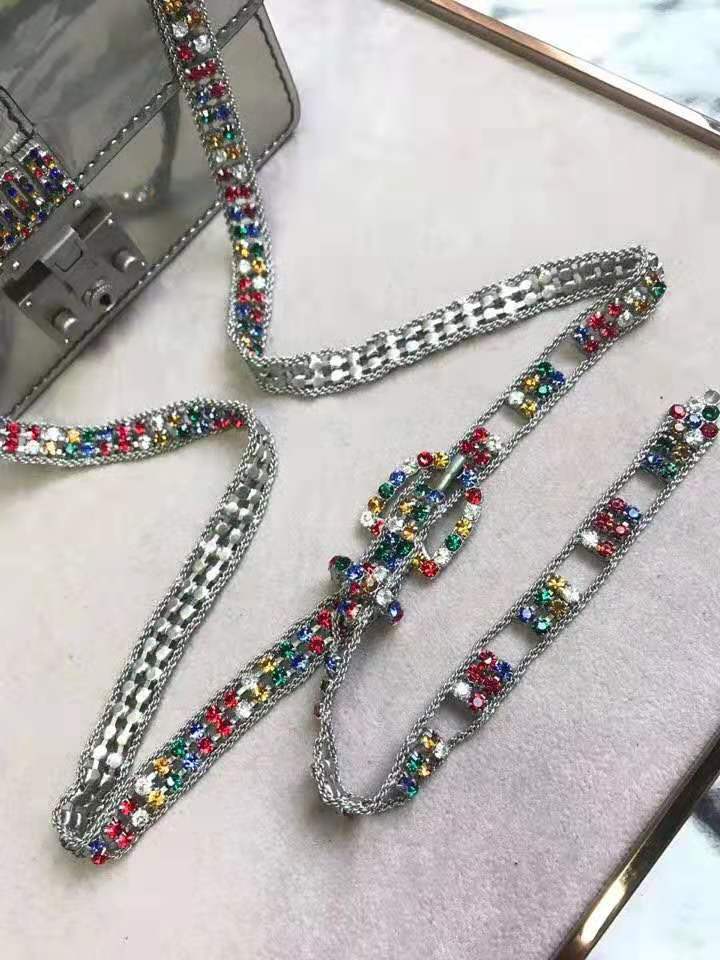 5817 Dior女包 復(fù)古彩鉆金屬扣 鏡面小牛皮 迪奧手袋 彩鉆鏈條肩包 銀灰色