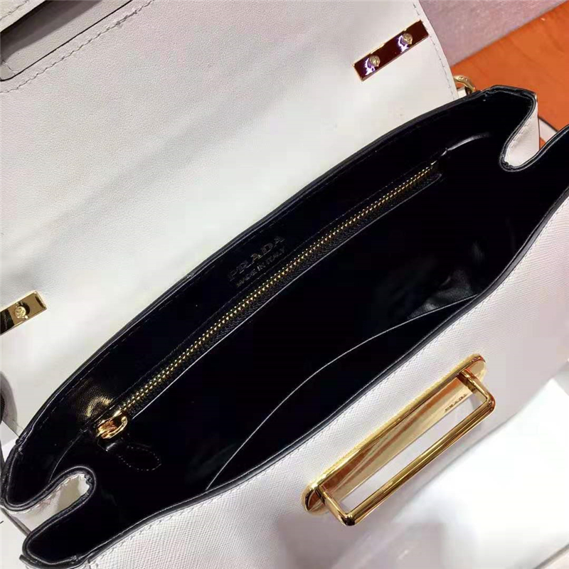 1BN005 Prada Sidonie女包 普拉達手袋 中號 小牛皮 普拉達手提包 白色