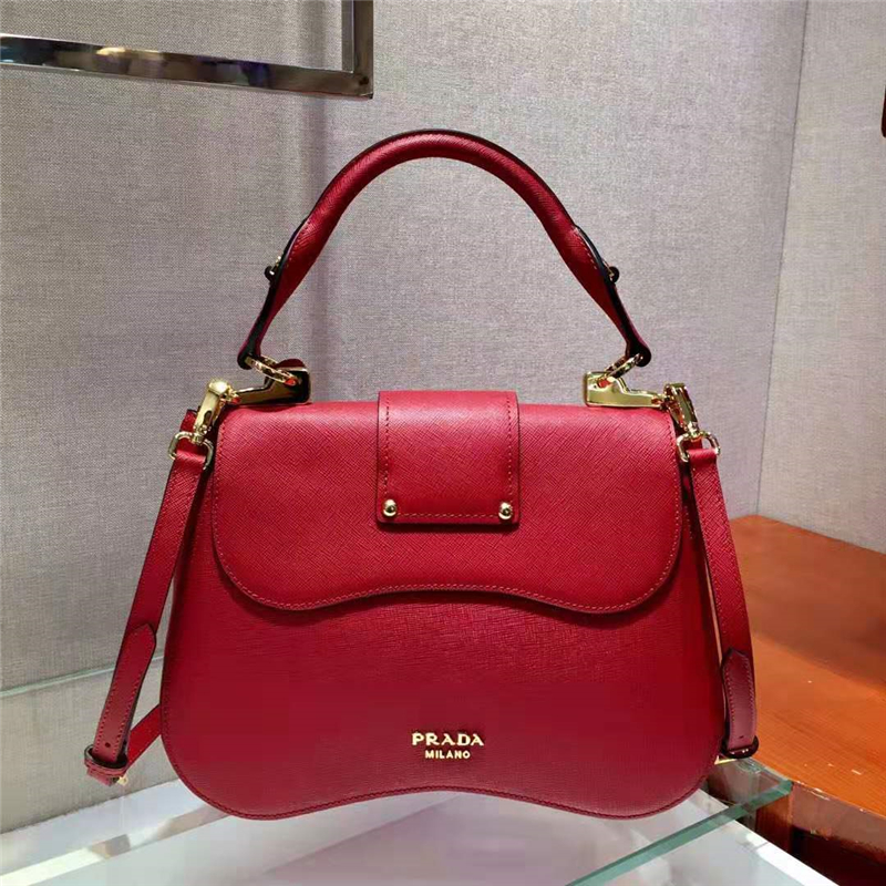 1BN005 Prada Sidonie女包 普拉達手袋 中號 小牛皮 普拉達手提包 紅色