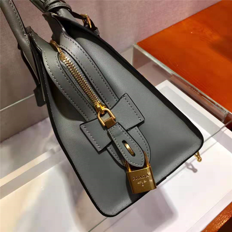 lBA046 Prada女袋 拼小牛皮 小號手挽包 Prada手提包 灰色