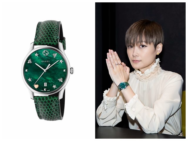 李宇春試戴GUCCI G-Timeless系列腕表,圖片來源GUCCI。